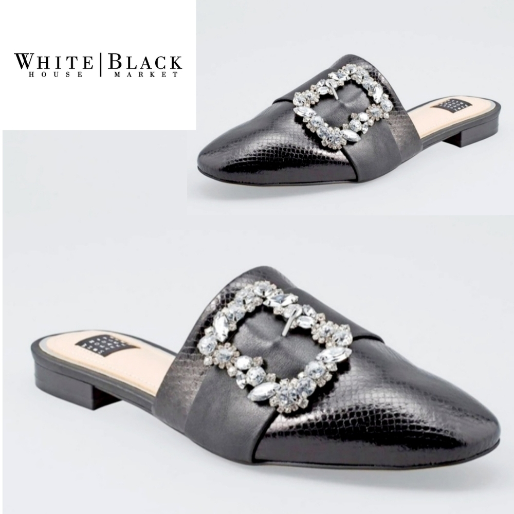 NIB WHBM JEWELED LEATHER BUCKLE SLIDES Size 7